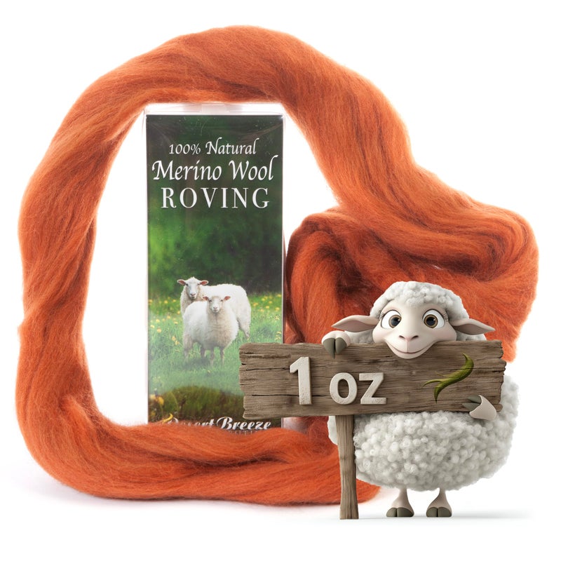 Desert Breeze Distributing 100% Natural Merino Wool Roving - Premium Combed Top Merino Roving Wool - Tapestry, Spinning, Wet Felting & Needle Felting Supplies - 21.5 Micron - 1 oz, Color Nutmeg - Image 1